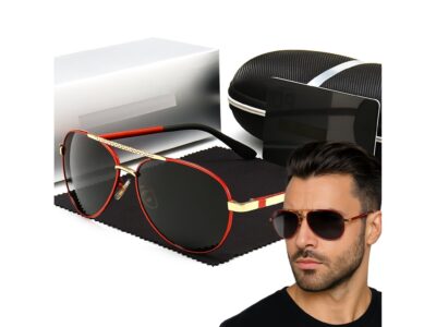 OKULARY PRZECIWSŁONECZNE MĘSKIE UV ETUI - czarny ze złotym