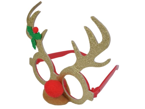 OKULARY ŚWIĄTECZNE MASKA RENIFER Z NOSEM - złoty