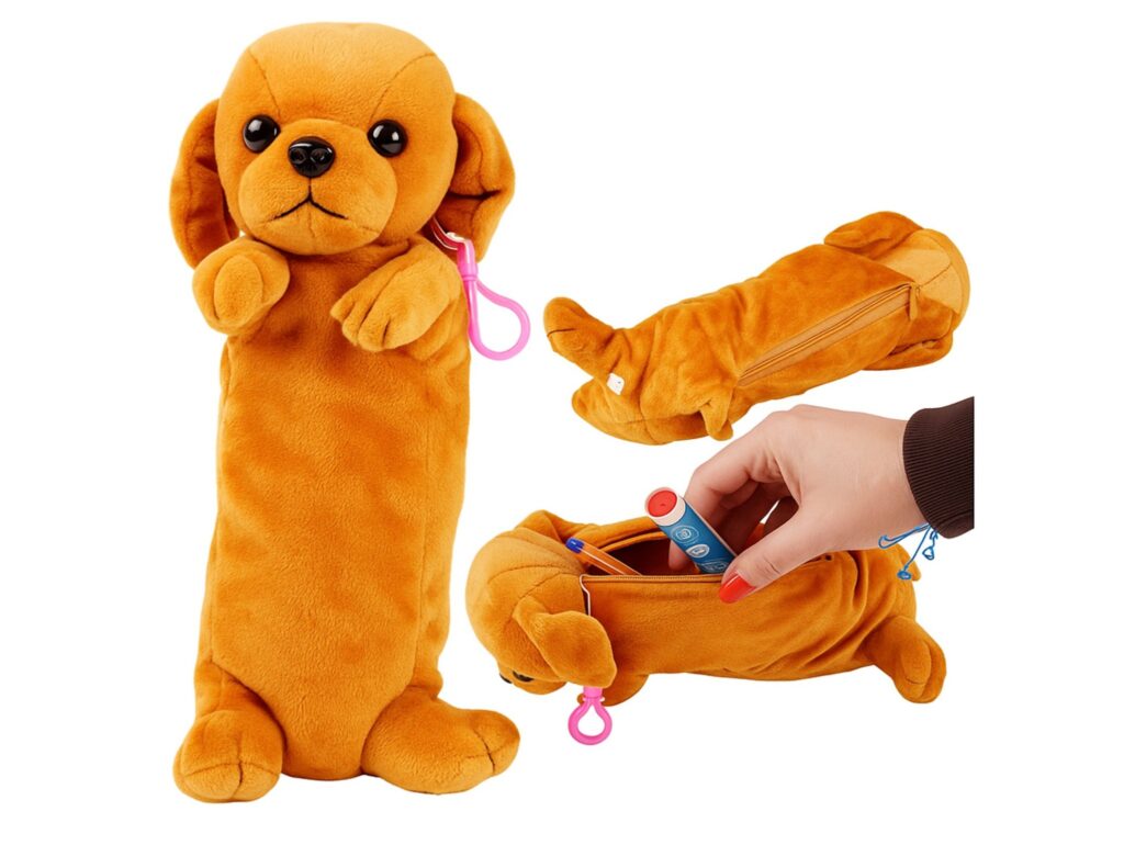 PIÓRNIK SZKOLNY MATERIAŁOWY PIES 24x14x8cm - brązowy