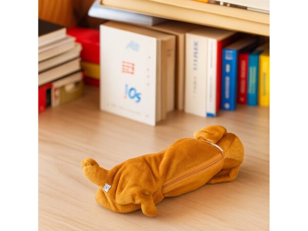 PIÓRNIK SZKOLNY MATERIAŁOWY PIES 24x14x8cm - brązowy