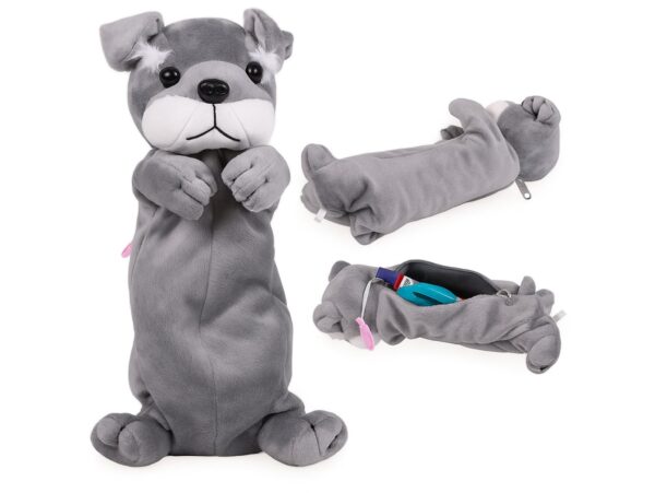 PIÓRNIK SZKOLNY MATERIAŁOWY PIES 24x14x8cm - szary