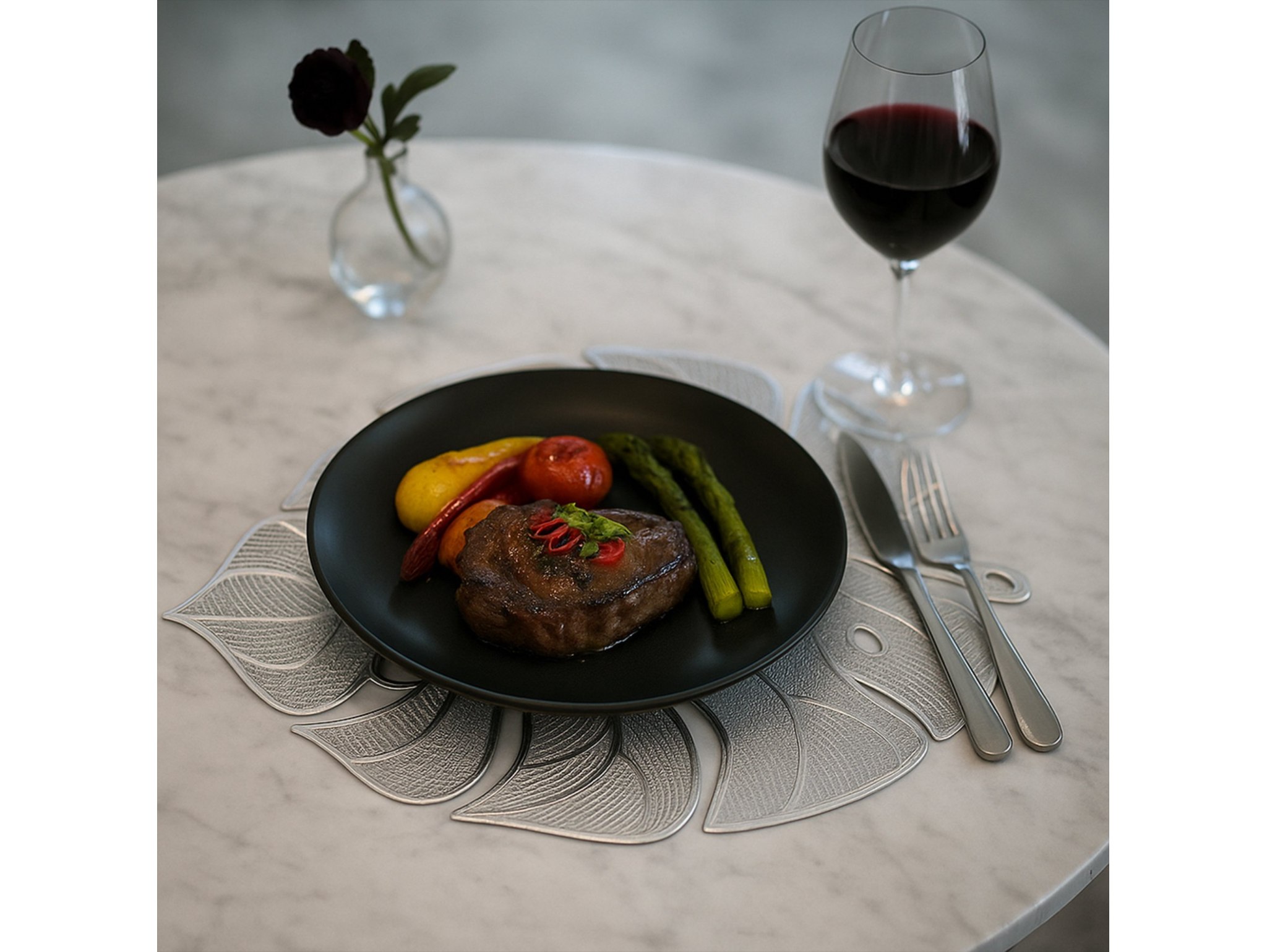 PODKŁADKA NA STÓŁ MATA LIŚĆ 45cm - srebrny