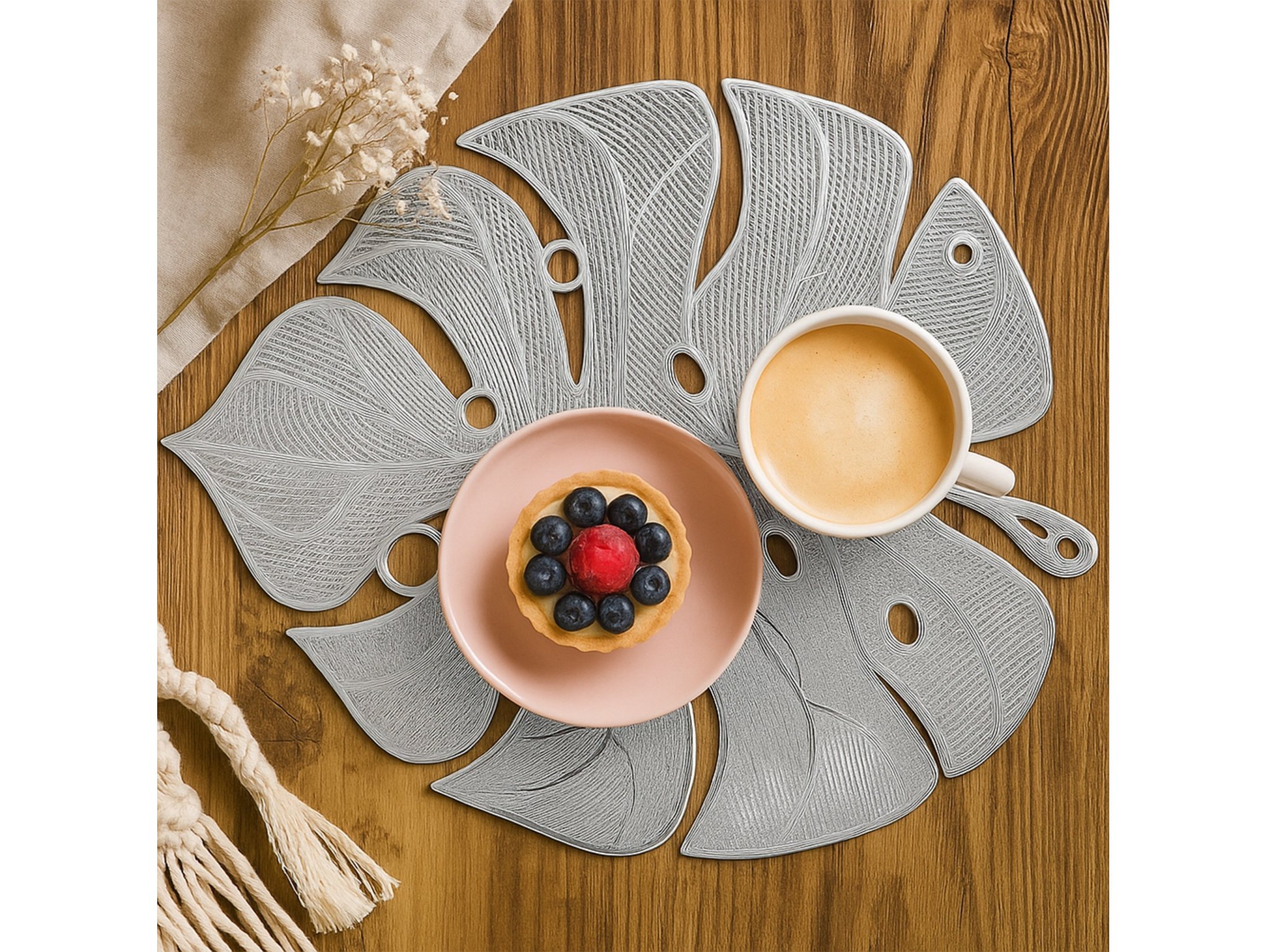 PODKŁADKA NA STÓŁ MATA LIŚĆ 45cm - srebrny