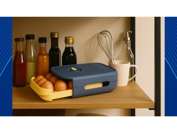 POJEMNIK NA JAJKA DO LODÓWKI SZUFLADA 28x21x8CM - szaro-żółty