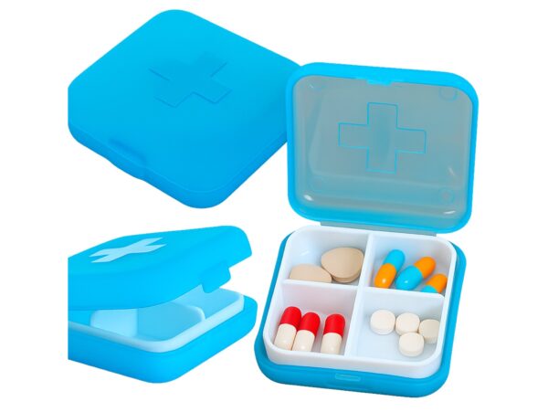 POJEMNIK ORGANIZER NA LEKI 4 KOMORY - niebieski