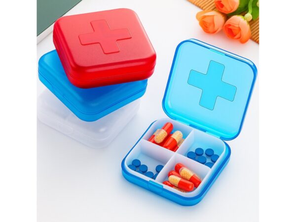 POJEMNIK ORGANIZER NA LEKI 4 KOMORY - niebieski