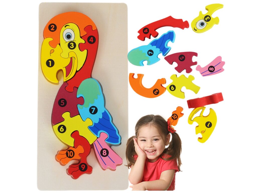PUZZLE KLOCKI DREWNIANE EDUKACYJNE - papuga