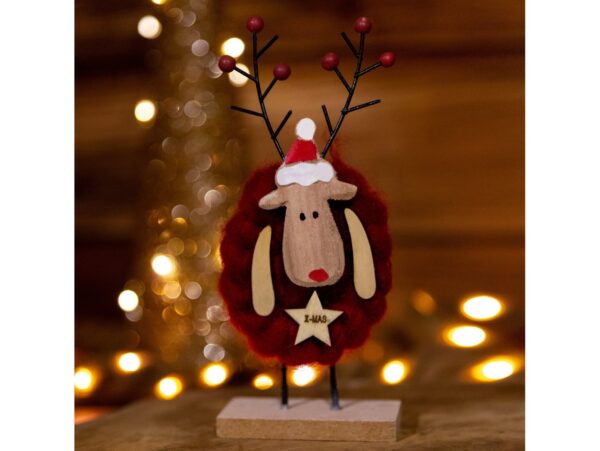 RENIFER DREWNIANY FIGURKA DEKORACYJNA 18CM