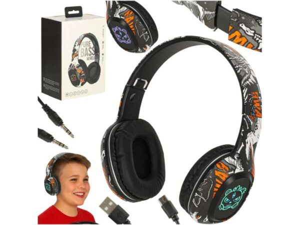 SŁUCHAWKI BEZPRZEWODOWE BLEUTTOTH RGB GAMING 200mAh - prostokątne