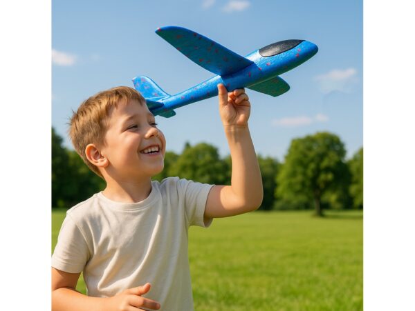 SAMOLOT ZABAWKA STYROPIANOWY SZYBOWIEC RZUTKA 37 CM - niebieski