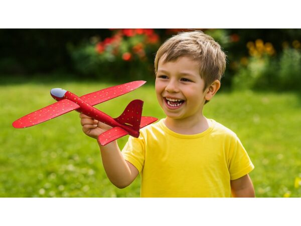 SAMOLOT ZABAWKA STYROPIANOWY SZYBOWIEC RZUTKA 47 CM LED - czerwony