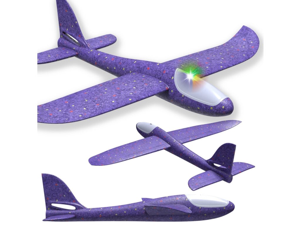 SAMOLOT ZABAWKA STYROPIANOWY SZYBOWIEC RZUTKA 47 CM LED - fioletowy