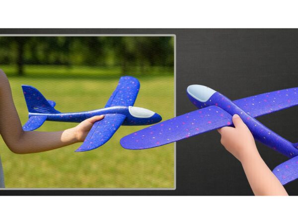 SAMOLOT ZABAWKA STYROPIANOWY SZYBOWIEC RZUTKA 47 CM LED - niebieski