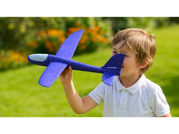 SAMOLOT ZABAWKA STYROPIANOWY SZYBOWIEC RZUTKA 47 CM LED - niebieski