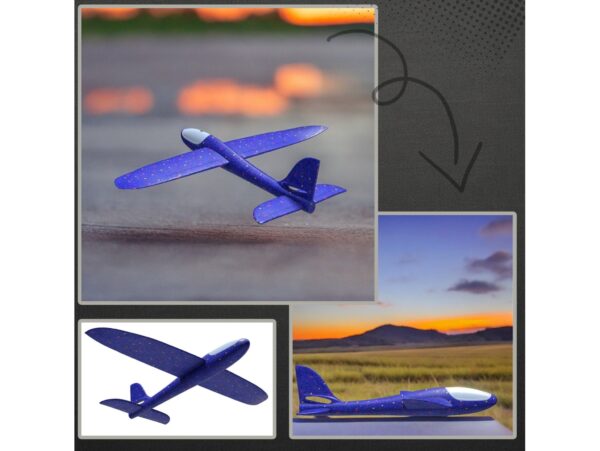 SAMOLOT ZABAWKA STYROPIANOWY SZYBOWIEC RZUTKA 47 CM LED - niebieski