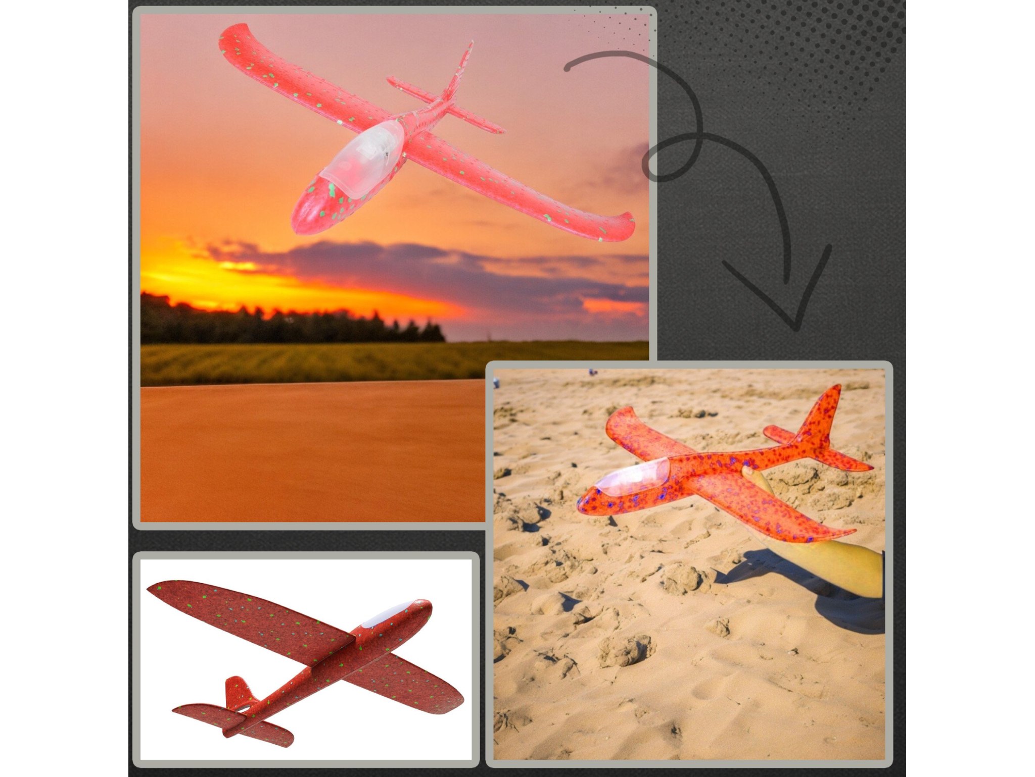 SAMOLOT ZABAWKA STYROPIANOWY SZYBOWIEC RZUTKA 47 CM LED - pomarańczowy