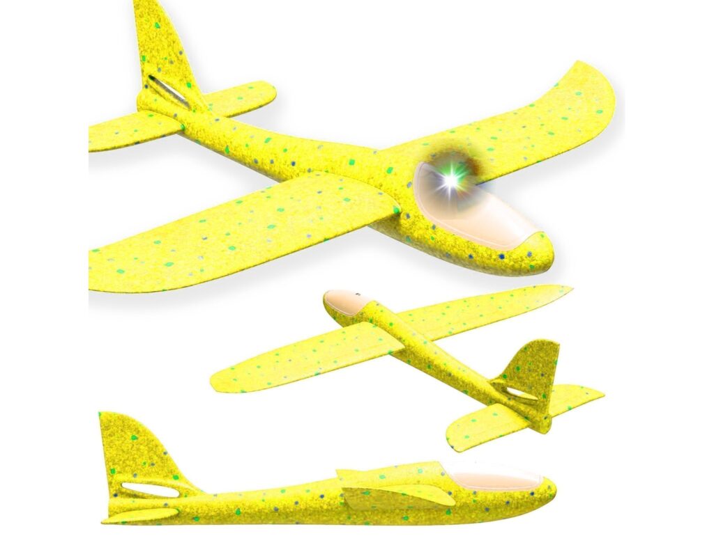 SAMOLOT ZABAWKA STYROPIANOWY SZYBOWIEC RZUTKA 47 CM LED - żółty