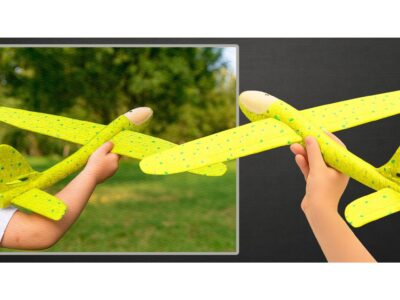SAMOLOT ZABAWKA STYROPIANOWY SZYBOWIEC RZUTKA 47 CM LED - żółty