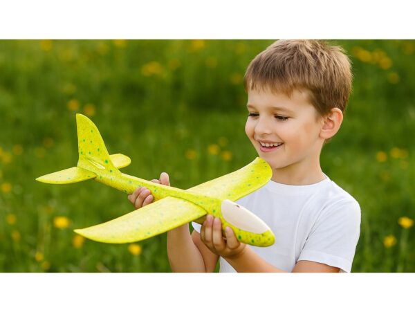 SAMOLOT ZABAWKA STYROPIANOWY SZYBOWIEC RZUTKA 47 CM LED - żółty