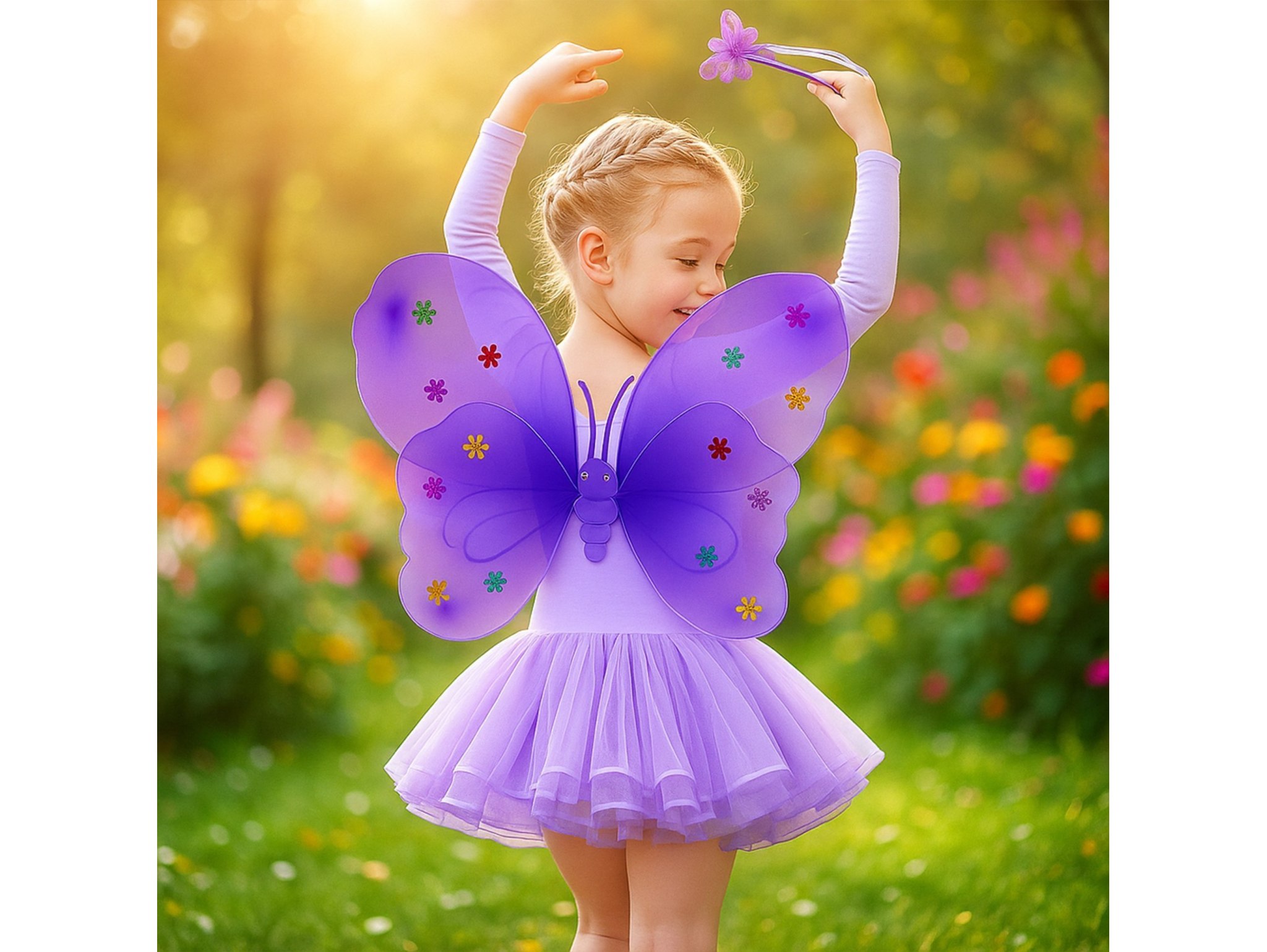 SKRZYDŁA MOTYLA ŚWIECĄCE ZESTAW DLA DZIECI 3el - fioletowy