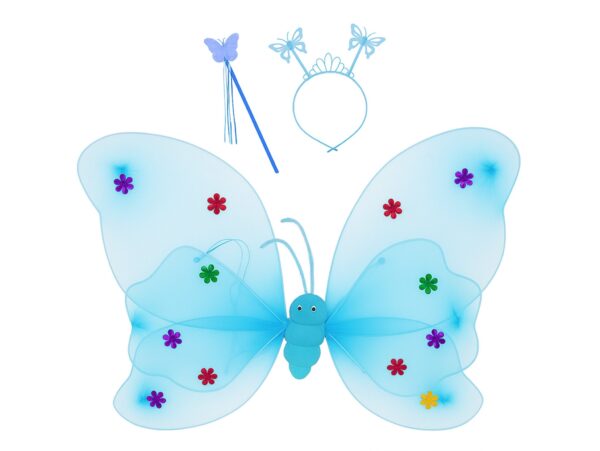 SKRZYDŁA MOTYLA ŚWIECĄCE ZESTAW DLA DZIECI 3el - niebieski