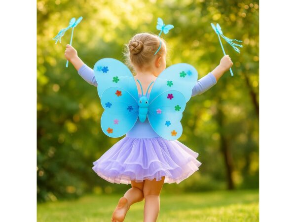 SKRZYDŁA MOTYLA ŚWIECĄCE ZESTAW DLA DZIECI 3el - niebieski