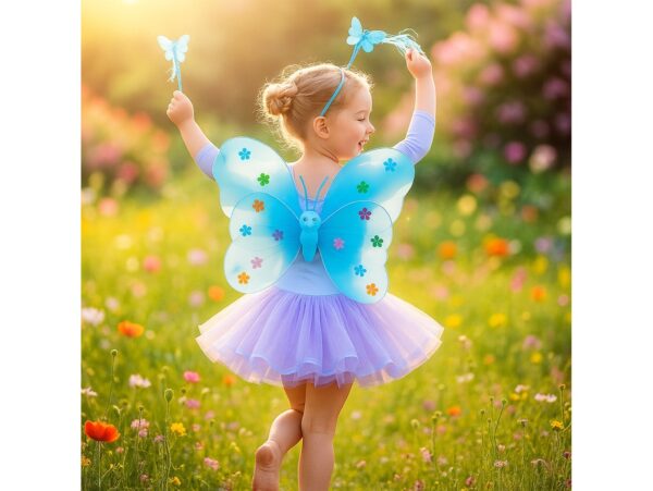 SKRZYDŁA MOTYLA ŚWIECĄCE ZESTAW DLA DZIECI 3el - niebieski