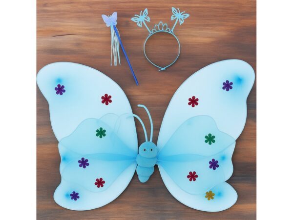 SKRZYDŁA MOTYLA ŚWIECĄCE ZESTAW DLA DZIECI 3el - niebieski