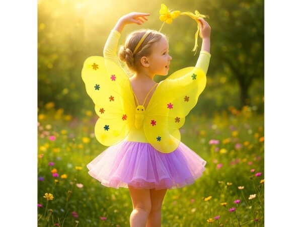 SKRZYDŁA MOTYLA ŚWIECĄCE ZESTAW DLA DZIECI 3el - żółty