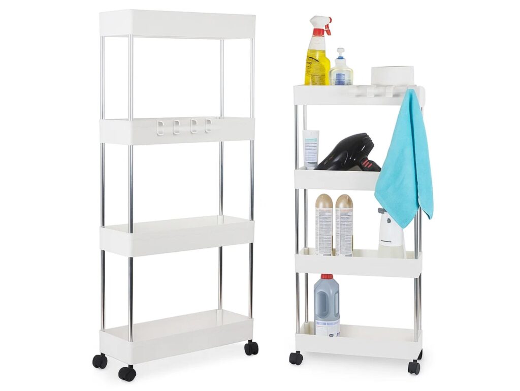 SZAFKA NA KÓŁKACH MOBILNA ŁAZIENKOWA KUCHENNA 4 PÓŁKI PÓŁKA