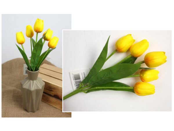 TULIPAN BUKIET SZTUCZNY PIANKOWY 5 KWIATÓW 29cm - żółto-pomarańczowy