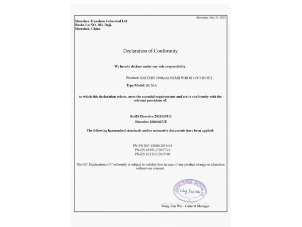 VEZO BATERIA AKUMULATOREK AA 4 szt TYP1 4900mAh DUŻE