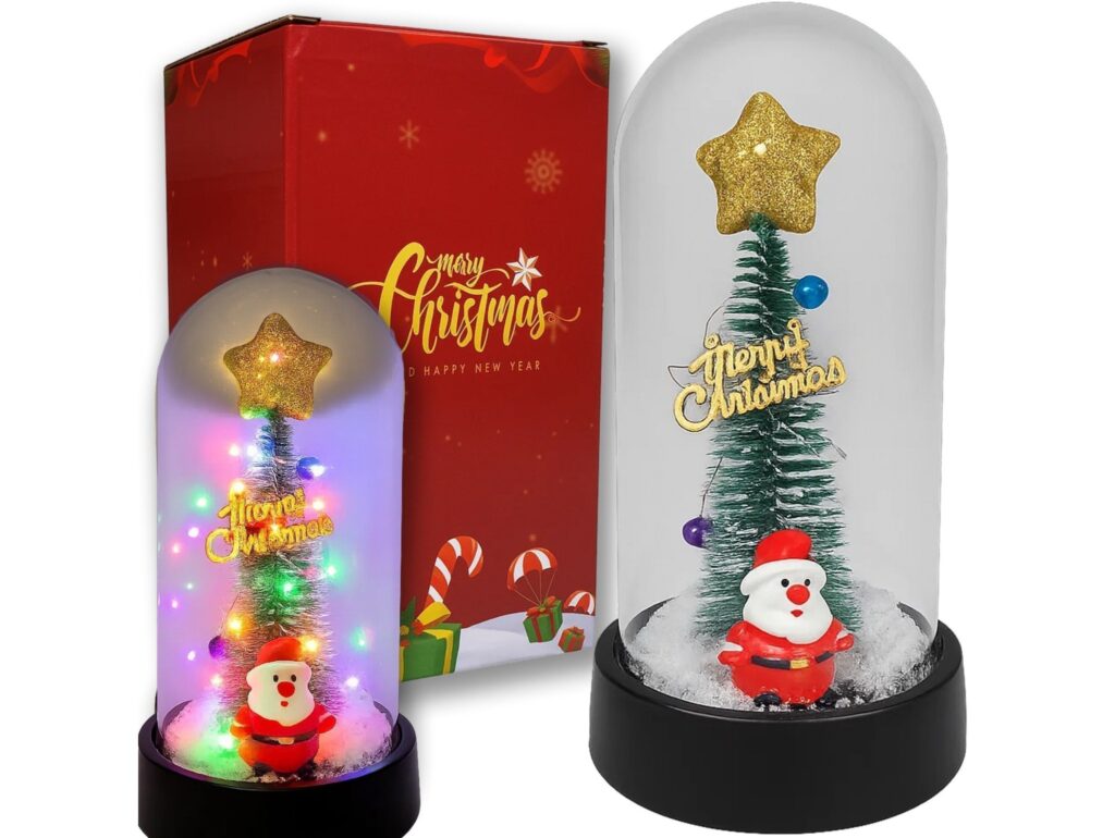 WIECZNA CHOINKA W SZKLE LED ŚWIECĄCA 16CM - mikołaj