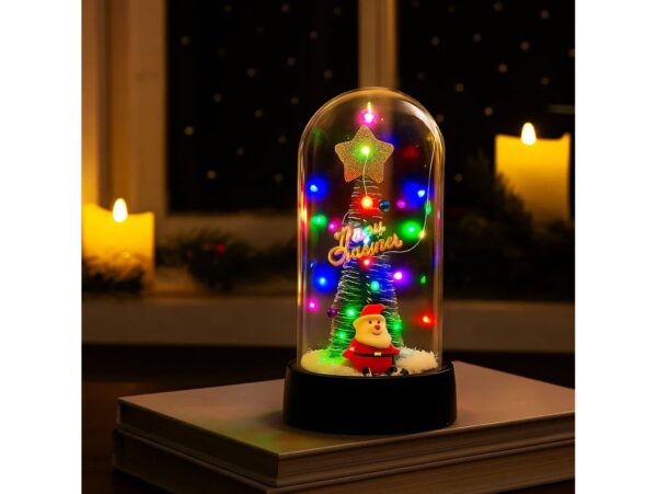 WIECZNA CHOINKA W SZKLE LED ŚWIECĄCA 16CM - mikołaj