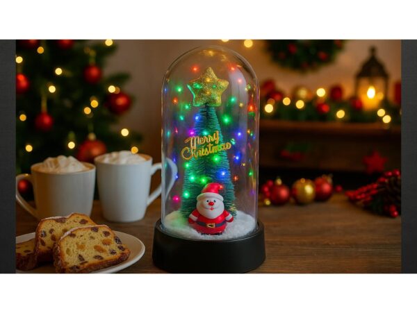 WIECZNA CHOINKA W SZKLE LED ŚWIECĄCA 16CM - mikołaj