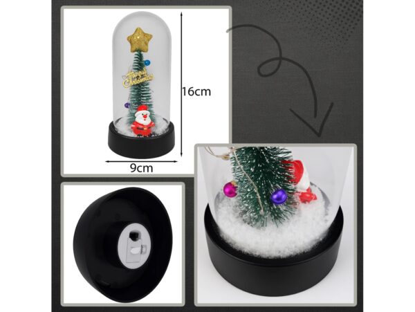 WIECZNA CHOINKA W SZKLE LED ŚWIECĄCA 16CM - mikołaj