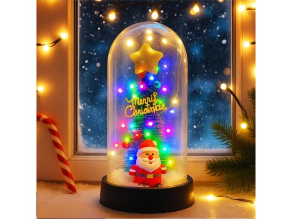 WIECZNA CHOINKA W SZKLE LED ŚWIECĄCA 16CM - mikołaj