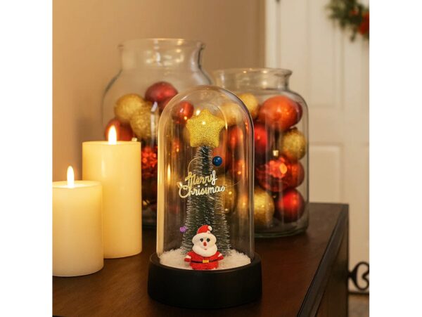 WIECZNA CHOINKA W SZKLE LED ŚWIECĄCA 16CM - mikołaj