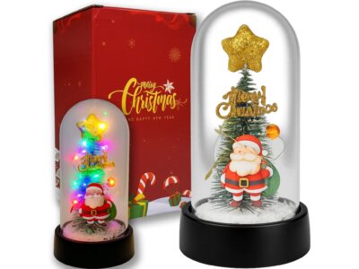 WIECZNA CHOINKA W SZKLE LED ŚWIECĄCA 16CM - mikołaj z workiem