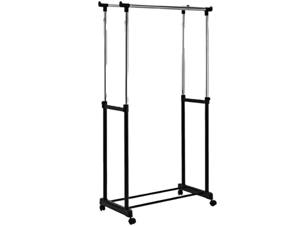 WIESZAK STOJĄCY NA KÓŁKACH UBRANIA STOJAK PODWÓJNY