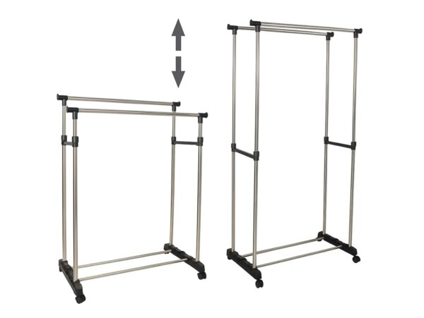 WIESZAK STOJĄCY NA KÓŁKACH UBRANIA STOJAK PODWÓJNY