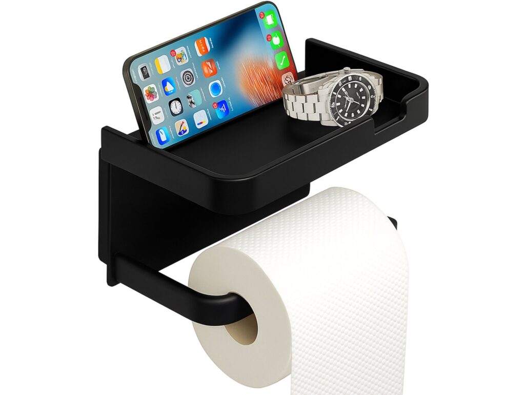 WIESZAK UCHWYT NA PIAPIER TOALETOWY Z PÓŁKĄ 18x10,5x8cm - czarny