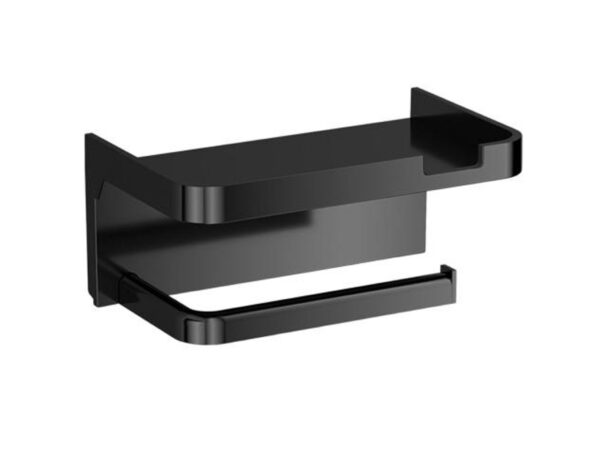 WIESZAK UCHWYT NA PIAPIER TOALETOWY Z PÓŁKĄ 18x10,5x8cm - czarny