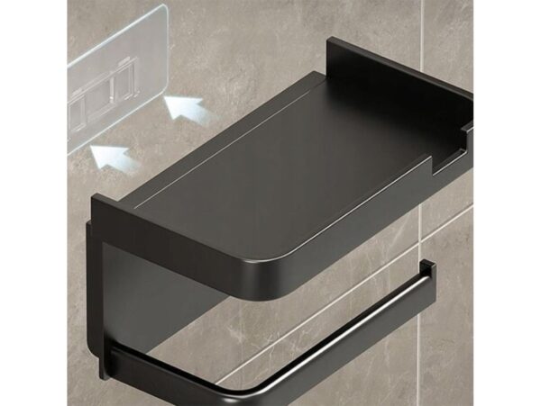 WIESZAK UCHWYT NA PIAPIER TOALETOWY Z PÓŁKĄ 18x10,5x8cm - czarny