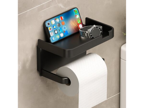 WIESZAK UCHWYT NA PIAPIER TOALETOWY Z PÓŁKĄ 18x10,5x8cm - czarny