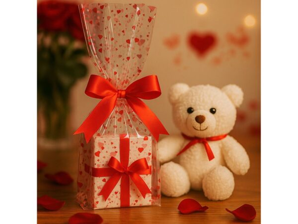 WORECZKI FOLIOWE CELOFAN 35x50 100SZT - czerwone serca