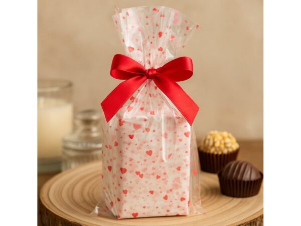 WORECZKI FOLIOWE CELOFAN 35x50 100SZT - czerwone serca