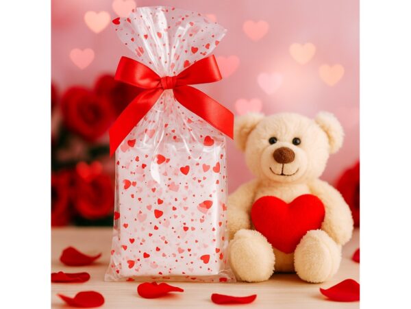 WORECZKI FOLIOWE CELOFAN 35x50 100SZT - czerwone serca