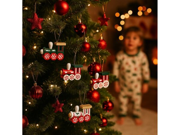 ZAWIESZKI ŚWIĄTECZNE POCIĄG DREWNIANY 6SZT