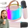 ZESTAW KARAOKE 2 MIKROFONY LED BLUETOOTH OKRĄŁY - beżowy